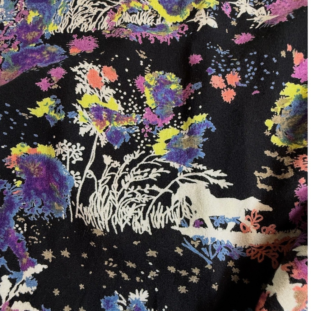 Angie Womens Vintage Black Floral Horse Mini Dress Elastic Waist Pockets M - Picture 2 of 4